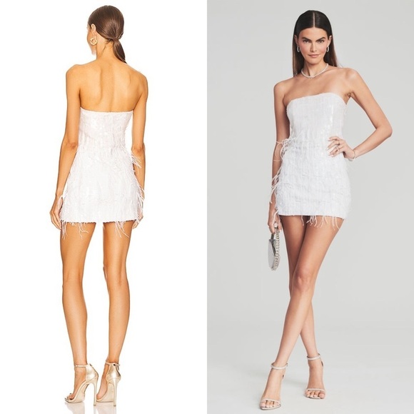 NWT‎ RETROFETE Hand Stitched Sequin Ostrich Feather Trim Strapless Mini Dress S - Picture 2 of 11
